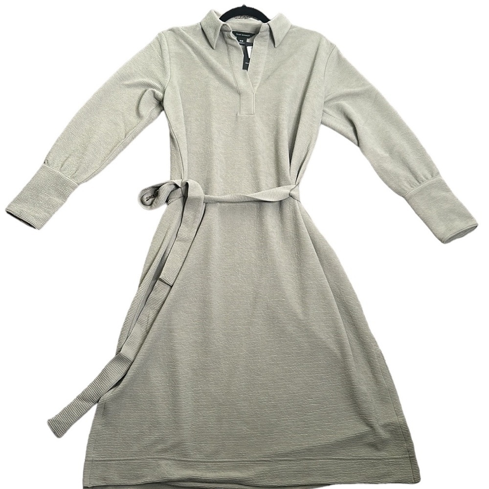 Club Monaco sage green midi dress tie belt side slits size small p - Picture 2 of 9
